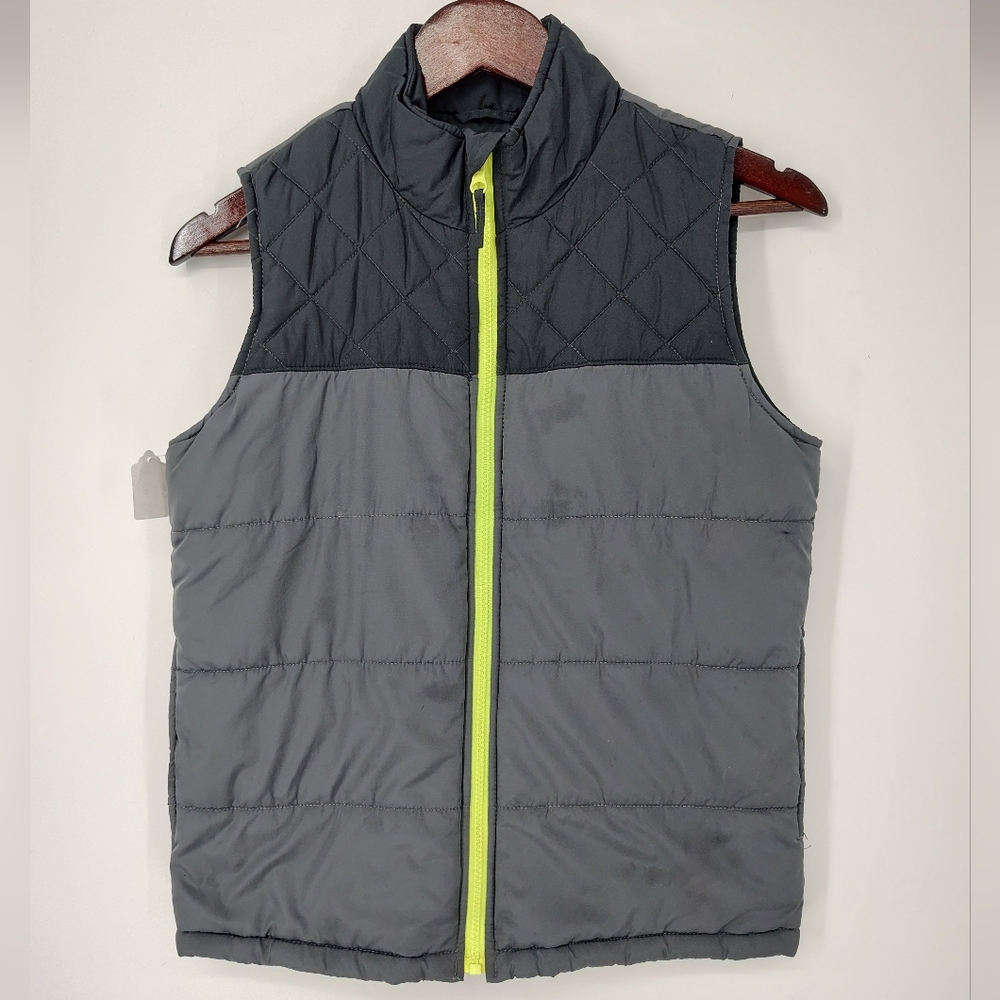 The Children's Place Boys Gray Vest with Neon Zipper Youth Size Large 10/12
